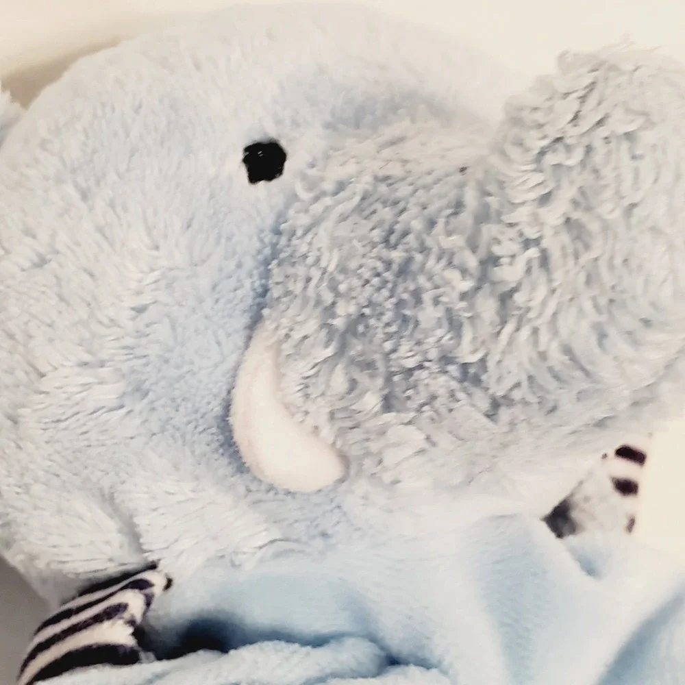 Carters Baby Blue Elephant Lovey Rattle Security Blanket Stripe Navy Plush Satin
